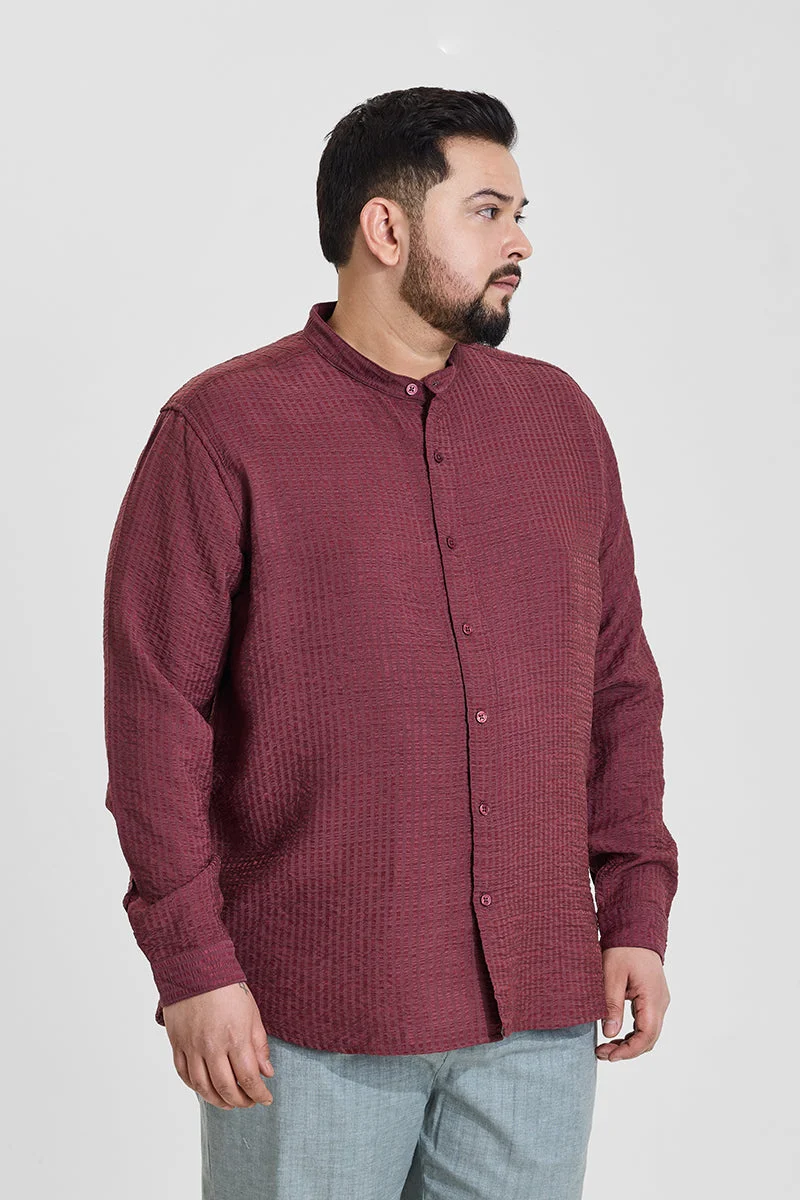 Snitch Maroon Maroon Textured Regular Fit Plus Size Shirt for Men | Best Price UAE